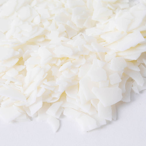 Close-up of handcrafted all-natural soy wax flakes in white, ideal for making container candles, featured in Lamps & Lighting, Candles and Candlemaking, Candlemaking Supplies, Best Sellers, Promo Eligible collections.