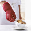 Red double-sided kitchen and grill glove with silicone anti-slip grip, made from heat- and flame-resistant aramid fibers, perfect for cooking, baking, grilling, and kitchen use.