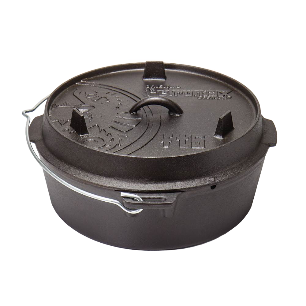 Durable cast iron Dutch oven with flat base and secure lid featuring raised feet for stacking, ideal for kitchen and outdoor cooking, featured in Kitchen & Food, Cookware, Cast Iron, Best Sellers, and Promo Eligible collections.
