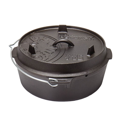 Durable cast iron Dutch oven with flat base and secure lid featuring raised feet for stacking, ideal for kitchen and outdoor cooking, featured in Kitchen & Food, Cookware, Cast Iron, Best Sellers, and Promo Eligible collections.