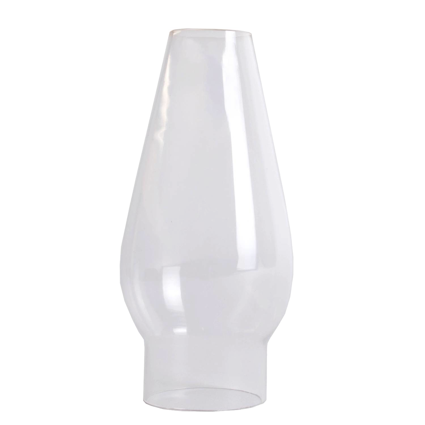 Clear handcrafted glass lamp chimney with smooth top and 1-5/8" base, designed as a replacement part for oil lamps in Lamps & Lighting and Chimneys and Globes collections.