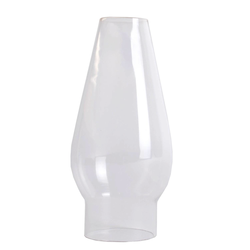Clear handcrafted glass lamp chimney with smooth top and 1-5/8" base, designed as a replacement part for oil lamps in Lamps & Lighting and Chimneys and Globes collections.