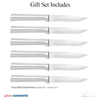 Set of six handcrafted stainless steel serrated steak knives with ergonomic handles, designed for precise cutting, part of USA Made kitchen and food prep collections.