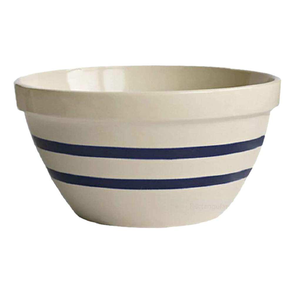 Stoneware shoulder bowl with classic blue stripes, handcrafted and made in USA, perfect for baking, mixing, serving, and part of Kitchen & Food, Cookware, and Bread Making Supplies collections.