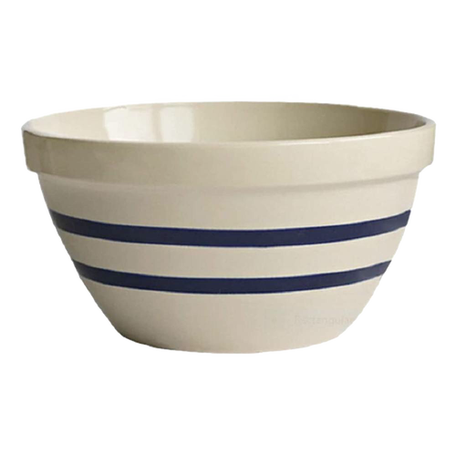 Stoneware shoulder bowl with classic blue stripes, handcrafted and made in USA, perfect for baking, mixing, serving, and part of Kitchen & Food, Cookware, and Bread Making Supplies collections.