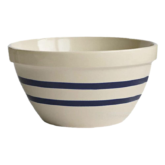 Stoneware shoulder bowl with classic blue stripes, handcrafted and made in USA, perfect for baking, mixing, serving, and part of Kitchen & Food, Cookware, and Bread Making Supplies collections.