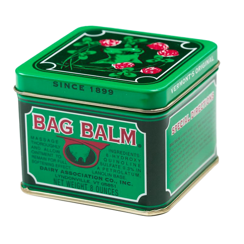 Vintage-style green tin of soothing balm with lanolin base and mild antiseptic, made in USA, perfect for Health & Wellness, Balms, and Health Remedies collections.
