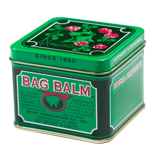 Vintage-style green tin of soothing balm with lanolin base and mild antiseptic, made in USA, perfect for Health & Wellness, Balms, and Health Remedies collections.