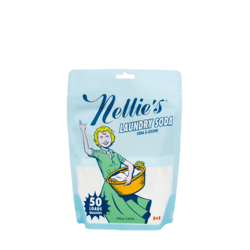 Resealable pouch of gentle, unscented laundry soda for 50 loads, designed to deep-clean fabrics naturally without harsh chemicals, featured in Laundry Supplies and Best Sellers.