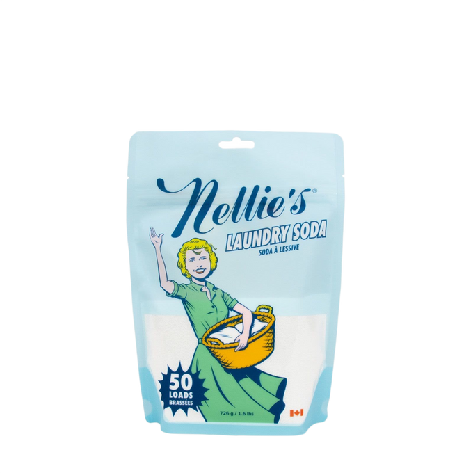 Resealable pouch of gentle, unscented laundry soda for 50 loads, designed to deep-clean fabrics naturally without harsh chemicals, featured in Laundry Supplies and Best Sellers.