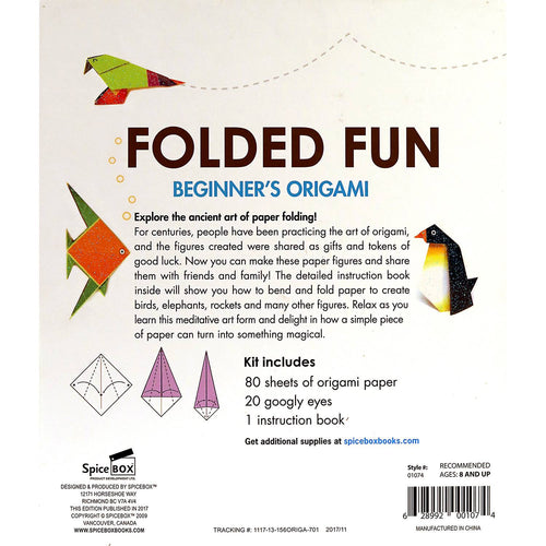 Instruction book and origami kit with colorful paper sheets and googly eyes, designed for beginners to create folding figures like birds and rockets, featured in Toys, Books & Games and Children's Toys collections.