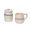 Handcrafted blue stripe stoneware sugar bowl with lid and creamer pitcher, made in USA, perfect for Kitchen & Food, Storage and Serving, Best Sellers, and Promo Eligible collections.