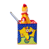 Brightly painted hand-cranked tin musical box featuring a colorful clown popping out, handcrafted for Toys, Books & Games, Children's Toys, Indoor Play, and Best Sellers collections.
