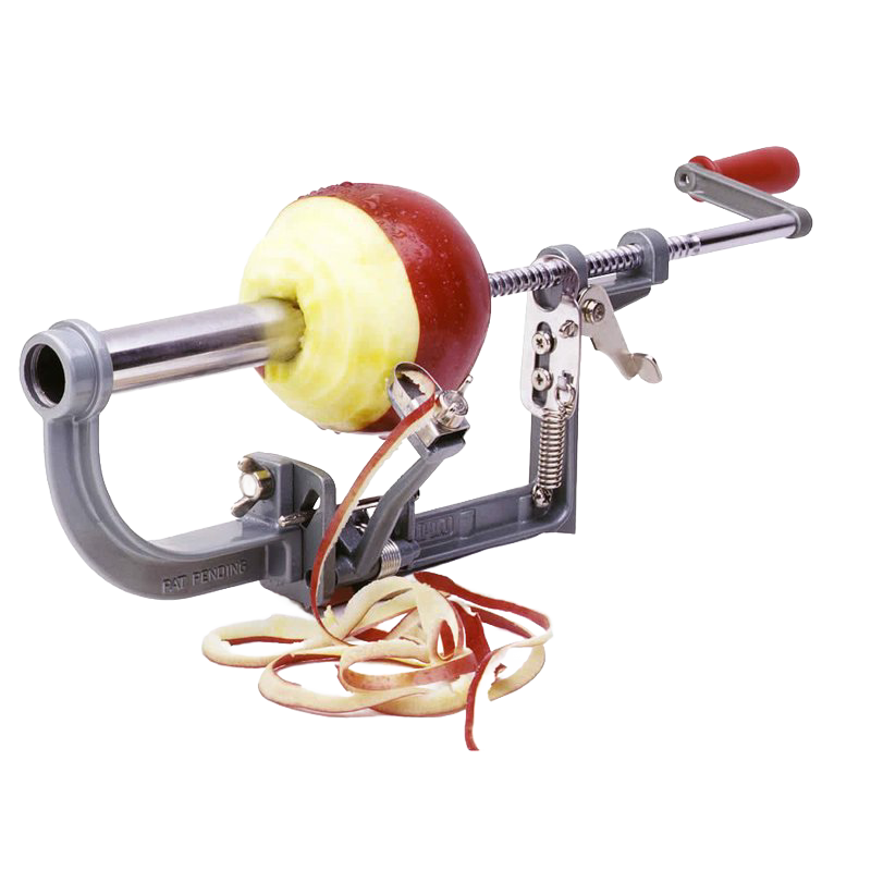 Durable clamp-on apple peeler with stainless steel blade peeling a red apple, ideal for Farm, Garden & Tool, Kitchen & Food, Apple Harvest Supplies, and Specialty Equipment collections.