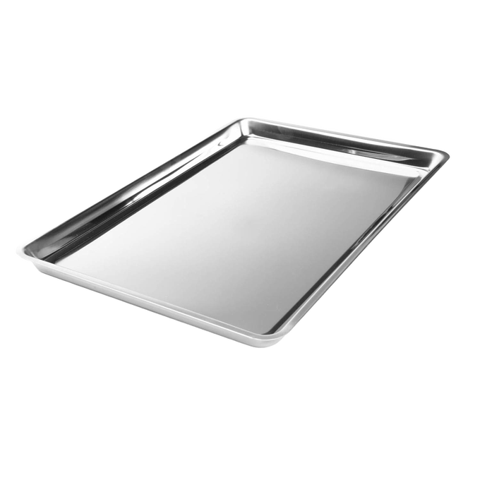 Stainless steel baking pan with a smooth, polished surface, designed for versatile use in Kitchen & Food, Cookware, Baking Supplies, Pots and Pans, Best Sellers, and Promo Eligible collections.