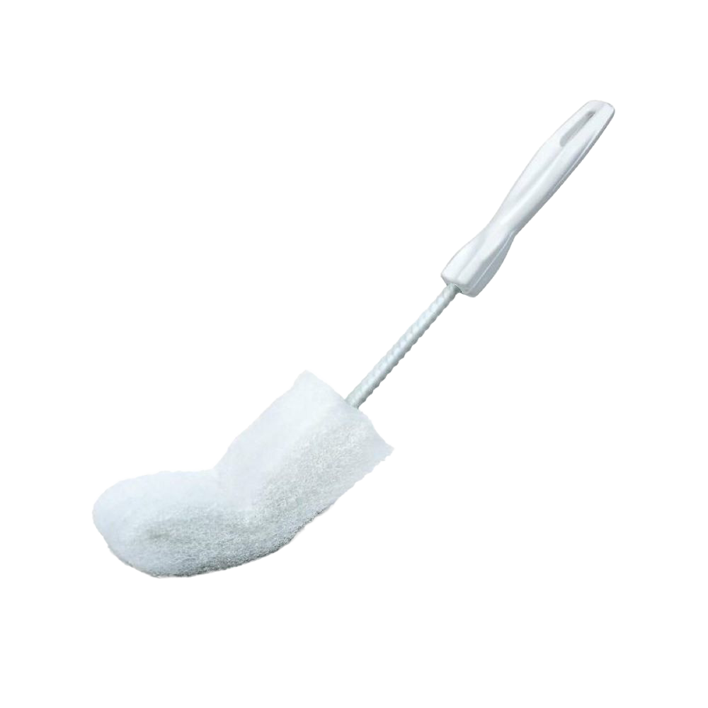 Bottle brush with a durable plastic handle and soft, non-scratching sponge-like pad designed for gentle cleaning of glass and plastic bottles, featured in Home & Decor and Household Cleaning collections.