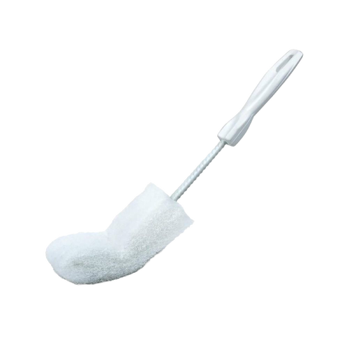 Bottle brush with a durable plastic handle and soft, non-scratching sponge-like pad designed for gentle cleaning of glass and plastic bottles, featured in Home & Decor and Household Cleaning collections.