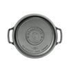 Top view of a lightweight cast iron Dutch oven with dual handles and embossed branding, handcrafted in the USA, featured in Kitchen & Food, Cookware, Cast Iron, and Best Sellers collections.