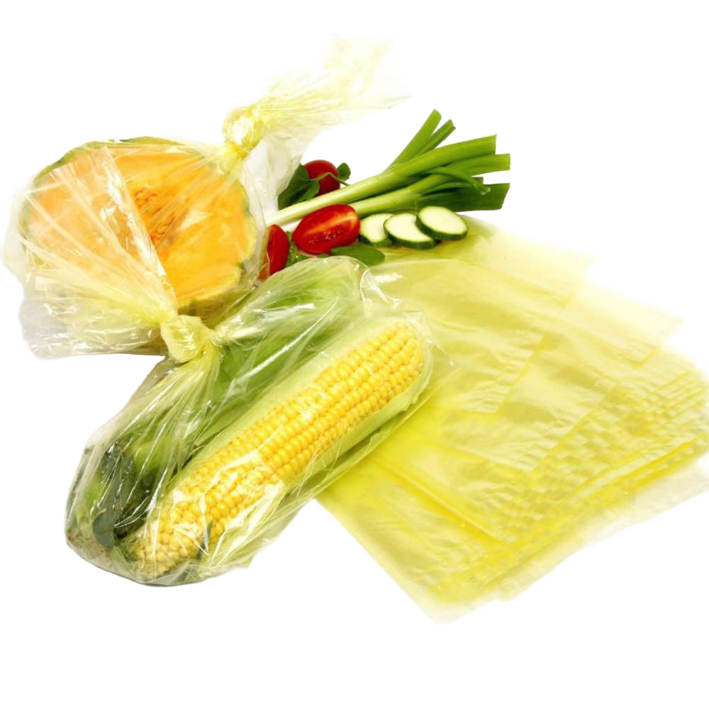 Set of reusable fresh produce bags containing corn, squash, green onions, cherry tomatoes, and cucumber, designed for Kitchen & Food, Storage and Serving, and Best Sellers collections.
