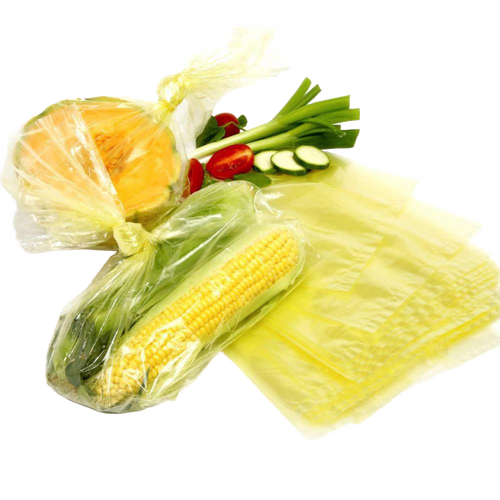 Set of reusable fresh produce bags containing corn, squash, green onions, cherry tomatoes, and cucumber, designed for Kitchen & Food, Storage and Serving, and Best Sellers collections.