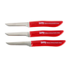 Set of three handcrafted flexible paring knives with stainless steel blades and bright red handles branded Lehman's, ideal for food prep in Kitchen & Food and Farm, Garden & Tool collections.