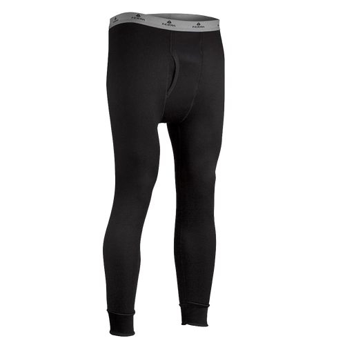 Black fleece long johns pants featuring ribbed cuffs and a comfortable fleeced polyester interior, designed for warmth and moisture wicking, ideal for Health & Wellness and Best Sellers collections.