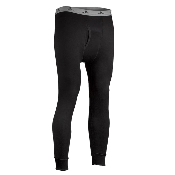 Black fleece long johns pants featuring ribbed cuffs and a comfortable fleeced polyester interior, designed for warmth and moisture wicking, ideal for Health & Wellness and Best Sellers collections.