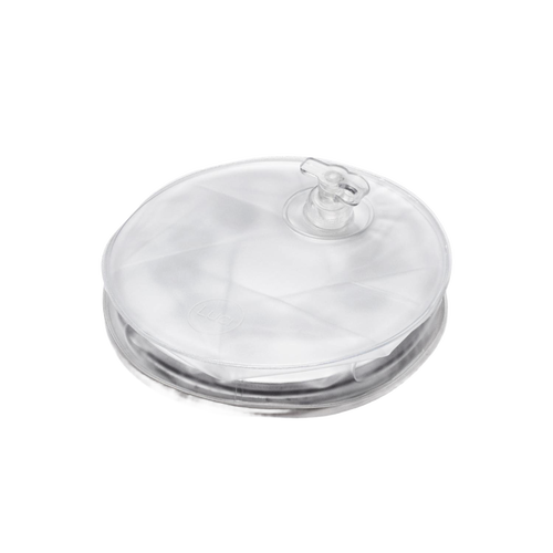 Inflatable clear solar-powered LED light featuring a compact, portable design with a valve for easy inflation, ideal for camping, emergency supplies, and outdoor use.