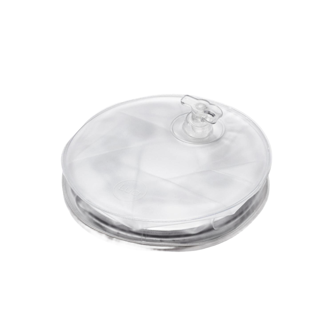 Inflatable clear solar-powered LED light featuring a compact, portable design with a valve for easy inflation, ideal for camping, emergency supplies, and outdoor use.