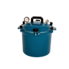 Vibrant blue 21.5-quart pressure canner with secure locking lid, pressure gauge, and durable handles, crafted in USA for Kitchen & Food, Canning, and Food Preservation collections.