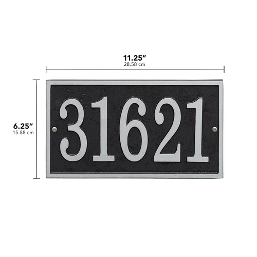 Handcrafted black and silver rectangular address plaque with bold silver numbers, made in USA, part of Home & Decor, Household Helpers, Mailboxes and Address Signs, and Best Sellers collections.