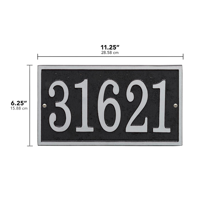 Handcrafted black and silver rectangular address plaque with bold silver numbers, made in USA, part of Home & Decor, Household Helpers, Mailboxes and Address Signs, and Best Sellers collections.