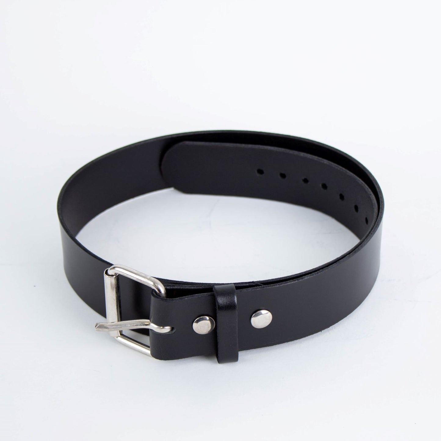 Handcrafted black genuine cowhide leather belt, 2 inches wide with chrome buckle and snap closures, Amish made in the USA, featured in Health & Wellness, Clothing and Accessories, USA Made, Amish Made, Best Sellers, and Promo Eligible collections.