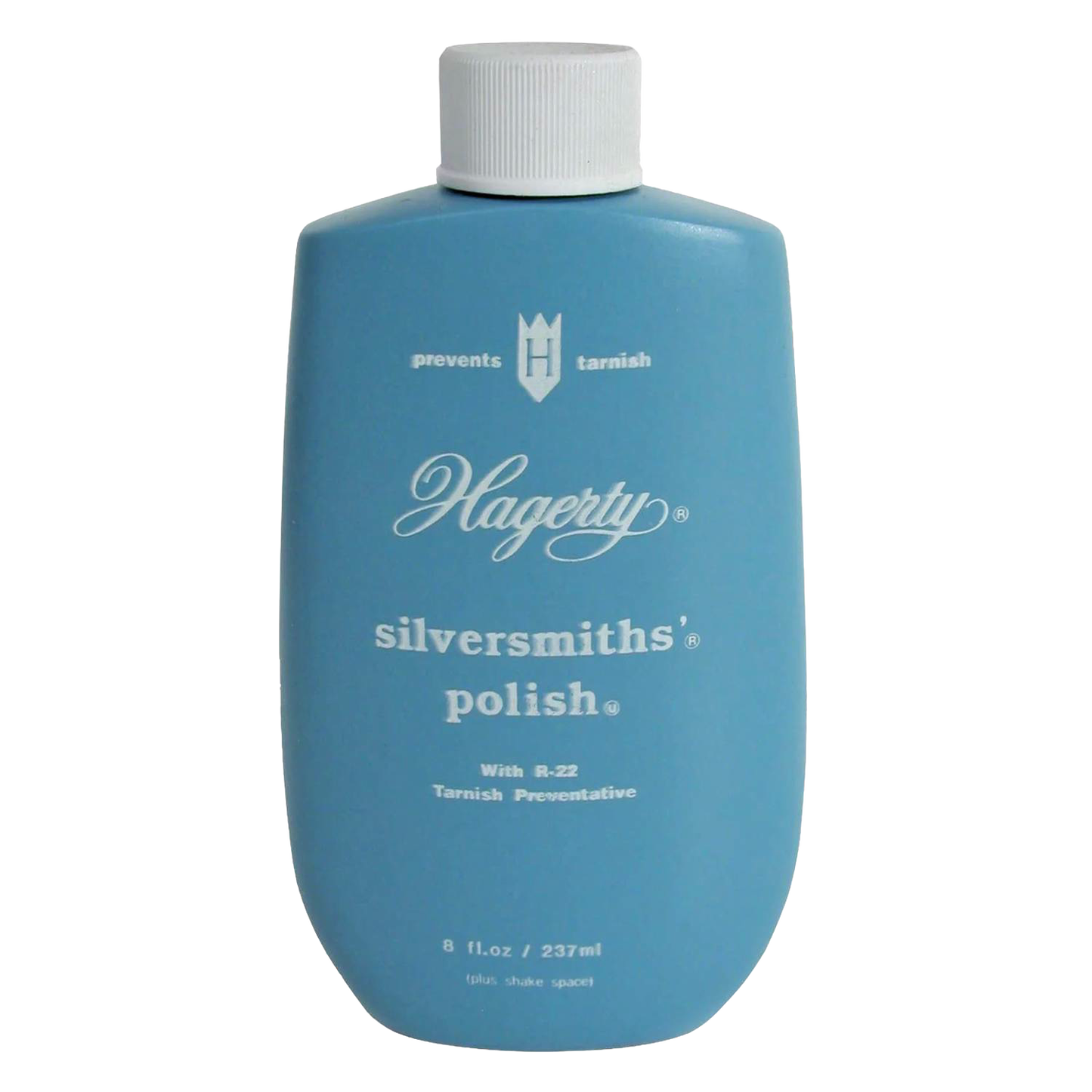 Blue bottle of Hagerty silver polish designed to clean, protect, and preserve silver and gold surfaces, featured in Home & Decor and Household Cleaning collections.