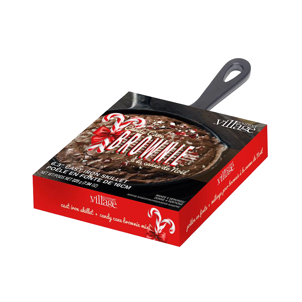 Candy cane flavored brownie mix with 6-inch cast iron skillet, featuring a handcrafted design, perfect for Kitchen & Food, Dry Goods and Mixes, Best Sellers, and Promo Eligible collections.