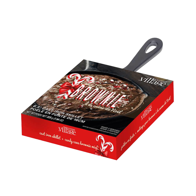 Candy cane flavored brownie mix with 6-inch cast iron skillet, featuring a handcrafted design, perfect for Kitchen & Food, Dry Goods and Mixes, Best Sellers, and Promo Eligible collections.