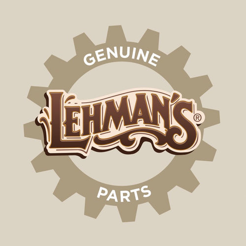 Lehman's logo with a gear outline and the words "Genuine Parts," representing authentic replacement components for appliances, cookstoves, and water heating collections.