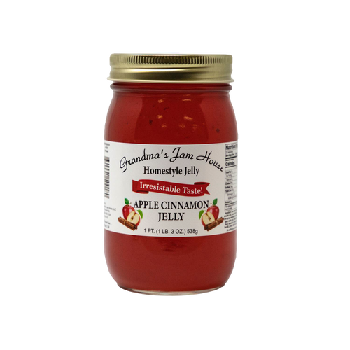 Jar of handcrafted apple cinnamon jelly with simple ingredients and homestyle flavor, featured in Kitchen & Food, Pantry, Peanut Butter & Jellies, USA Made, and Best Sellers collections.