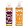 Two handcrafted 16 fl oz bottles of Lehman’s castile moisturizing body wash in lavender and orange scents, made in USA, featured in Health & Wellness, Grooming, Soaps, and Best Sellers collections.