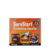 Pack of SureStart firelighting squares with bright orange packaging featuring images of fire in a stove, campfire, and grill, designed for reliable ignition in Farm, Garden & Tool, Stoves, and Hearth Accessories collections.