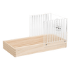 Wooden bread slicing guide featuring a removable tray to catch crumbs and clear acrylic panels to ensure even slices, ideal for kitchen and baking helpers collections.