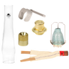 Complete replacement parts kit for oil lamps including glass chimney, brass burner parts, flame spreader, and cotton wicks, suitable for Lamps & Lighting and Parts and Accessories collections.