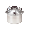 Sturdy aluminum pressure canner with multiple black locking clamps, pressure gauge, and top handle, designed for safe food preservation in Farm, Garden & Tool and Kitchen & Food collections.