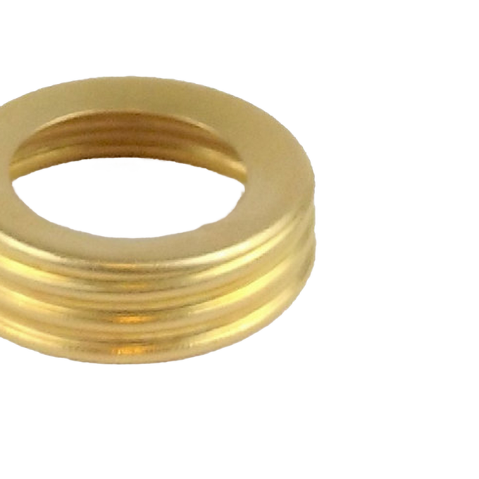 Brass-colored metal thread ring with 1-inch male coarse thread, designed for use with glass oil lamp fonts, featured in Lamps & Lighting, Parts and Accessories, and Best Sellers collections.