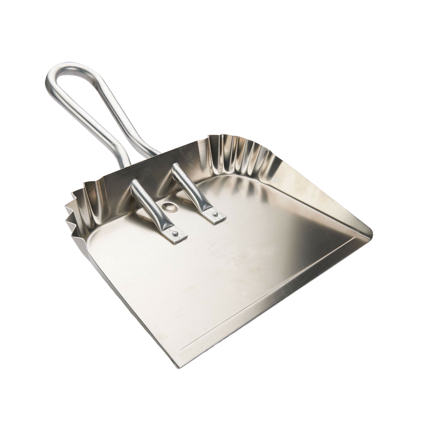 Large handcrafted dustpan made of rustproof aluminum with hanging loops and reinforced edges, designed for household cleaning in Home & Decor and USA Made collections.