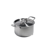 Handmade stainless steel 5-quart sauce pot with lid featuring fully clad construction, designed for durability in kitchen cookware, pots and pans, and best sellers collections.