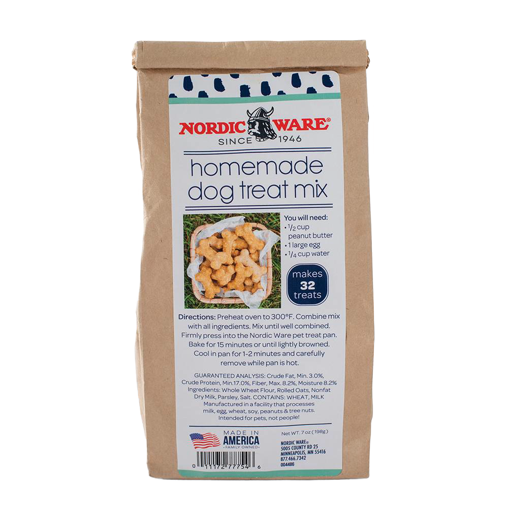 Brown paper bag of Nordic Ware homemade dog treat mix with recipe directions and ingredient list, featured in Home & Decor, Pet Supplies, Best Sellers, and Promo Eligible collections.
