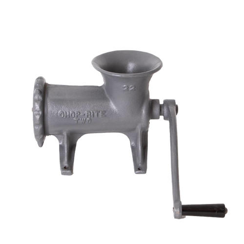 Cast iron meat grinder with a hand crank, featuring tough Xylon coating and designed for regular use in butchering, perfect for Kitchen & Food, Specialty Equipment, and USA Made collections.