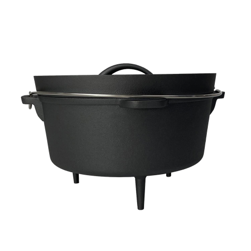 Sturdy nitrogen hardened cast iron Dutch oven with smooth, stick-resistant surface, three legs for outdoor cooking, crafted for Farm, Garden & Tool, Kitchen & Food, Camping, and Cast Iron collections.