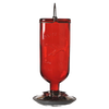 Red vintage-style glass hummingbird feeder with embossed bird design, brushed copper accents, and hanging hook, handcrafted for Farm, Garden & Tool and Animal Care collections.